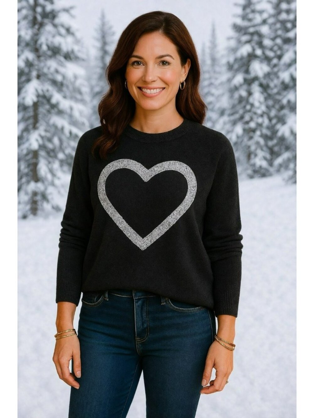 Wildfox Cashmere Womens Large Sweater Sequin Heart Design Gray - Picture 2 of 10